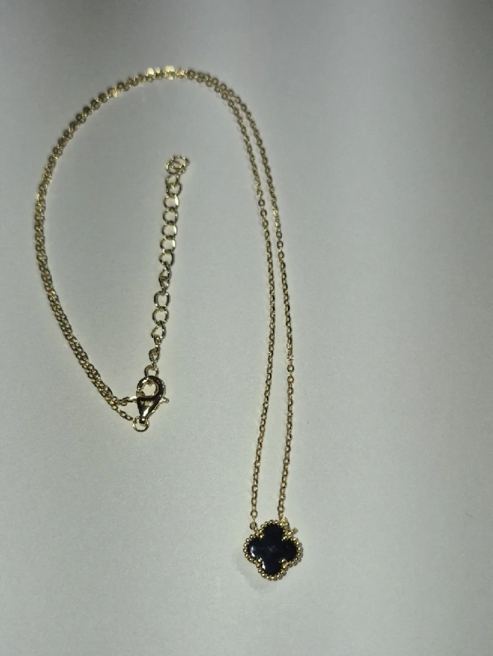 Gold Black Clover Pendant Necklace and Stud Earrings Set - Picture 2 of 4